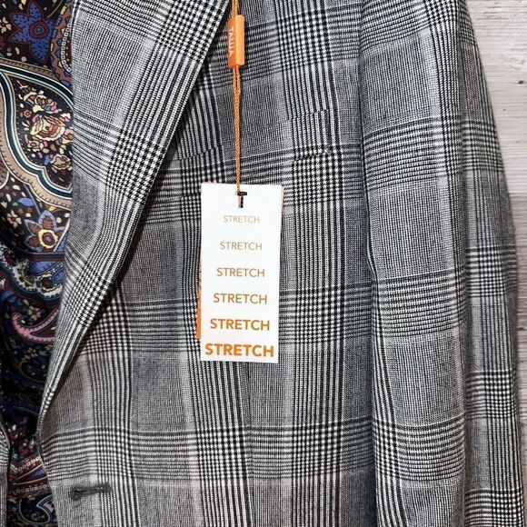 Tallia Men's Gray Plaid Slim-Fit Long-Sleeve Button-Front Suit Jacket Size 36R N - Picture 5 of 8